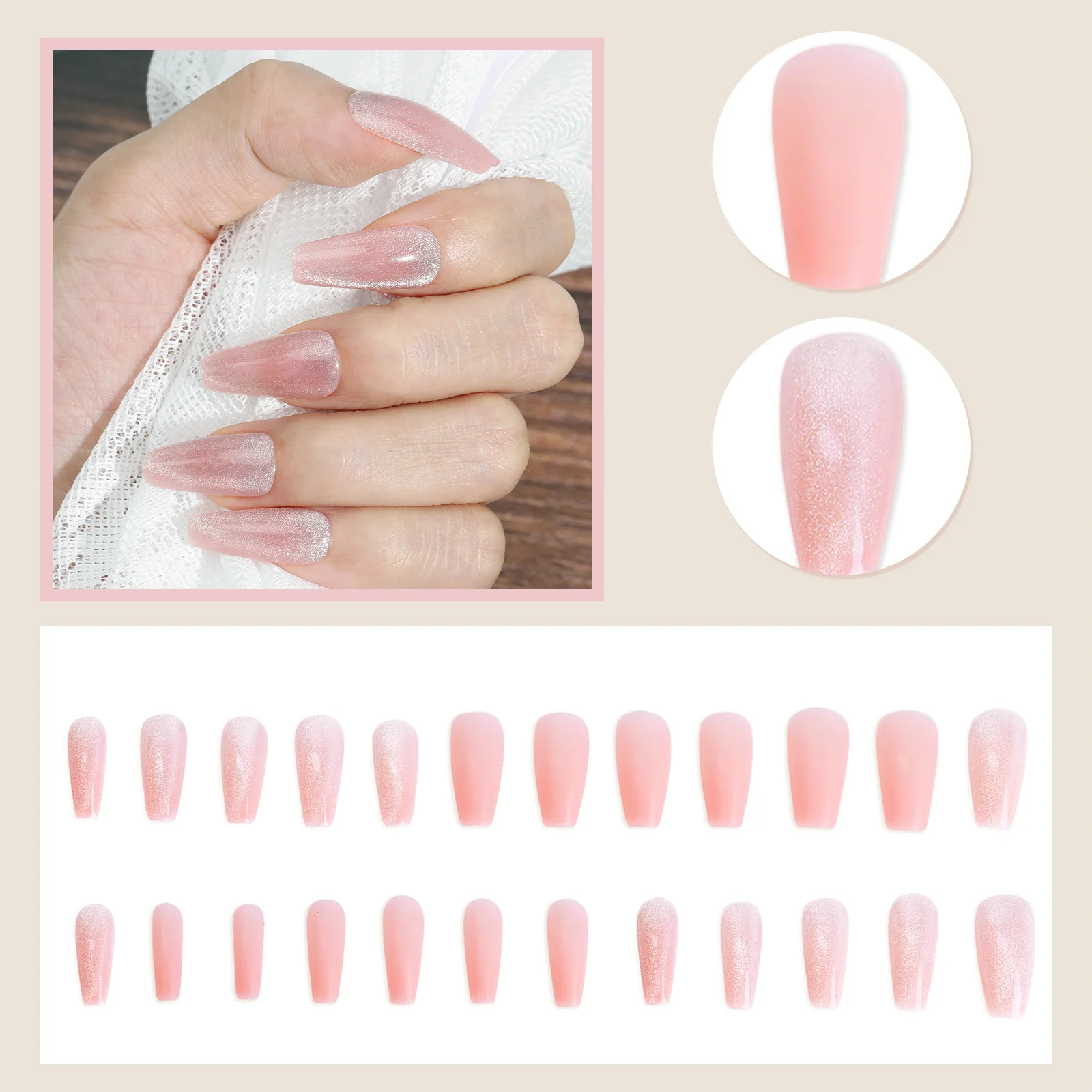 Pink & Silver Square False Nails Chip-Proof Smudge-Proof Fake Nails for Finger Decoration Home Nail DIY MIAO