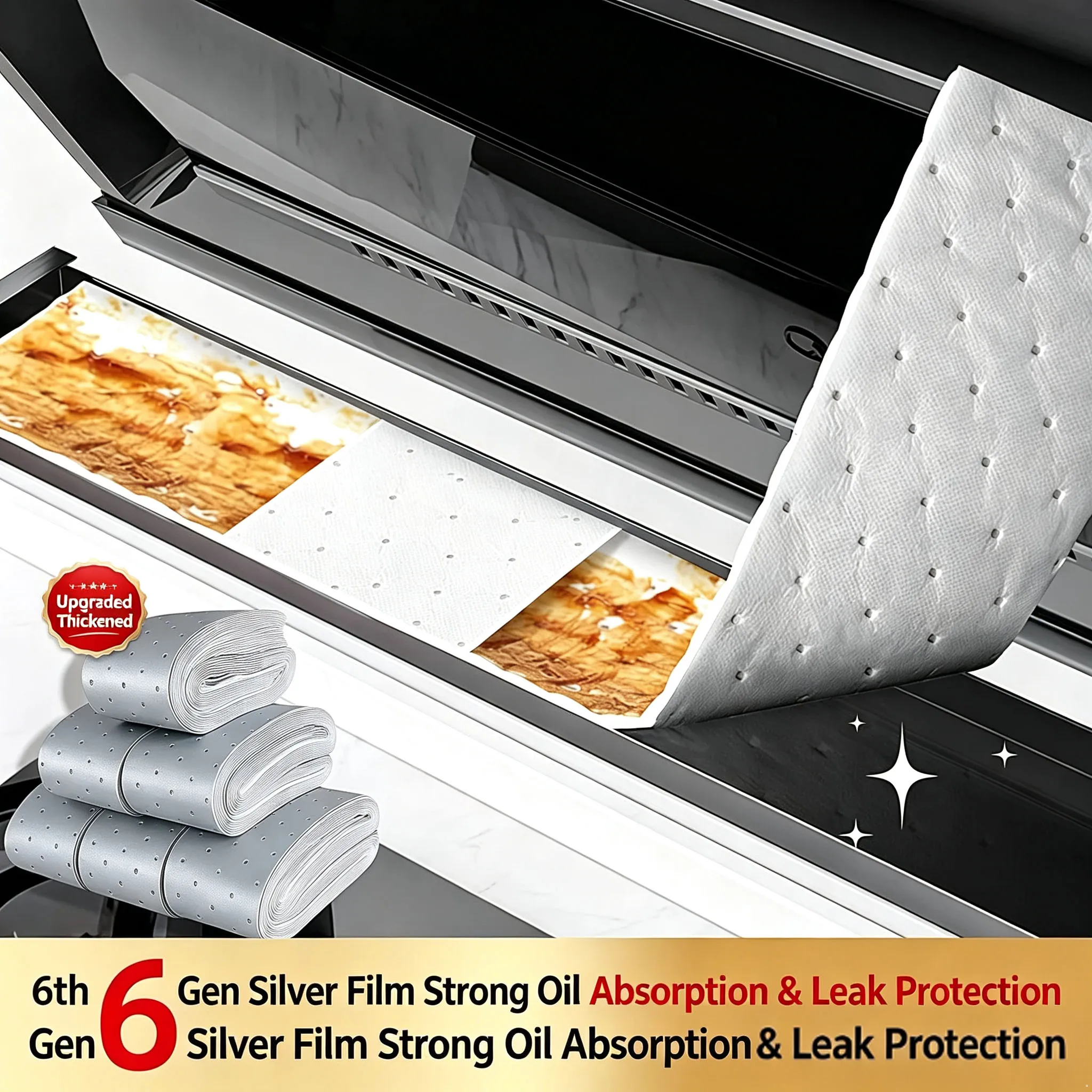 Disposable Range Hood Grease Absorbent Filter Strips, Silver Liner Anti‑Leak Oil‑Proof Cotton Pads, Cut‑to‑Size Kitchen Helper f