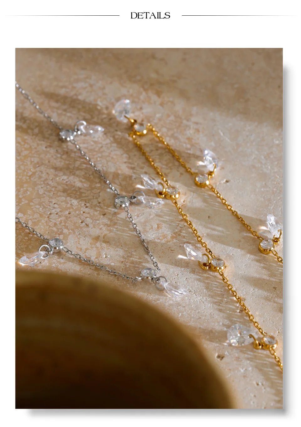 Yhpup Edelstahl-Kettenhalskette mit Tropfenförmigem CZ Zirkonia-Anhänger, Eleganter Luxusschmuck, Gala-Geschenk – Detail 8