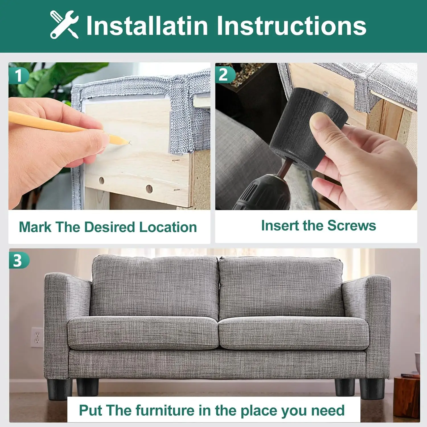 أرجل أثاث بلاستيكية سوداء مقاس 2 بوصة، أرجل أريكة مدببة مستديرة، أرجل بديلة لأريكة طاولة الأريكة والأثاث