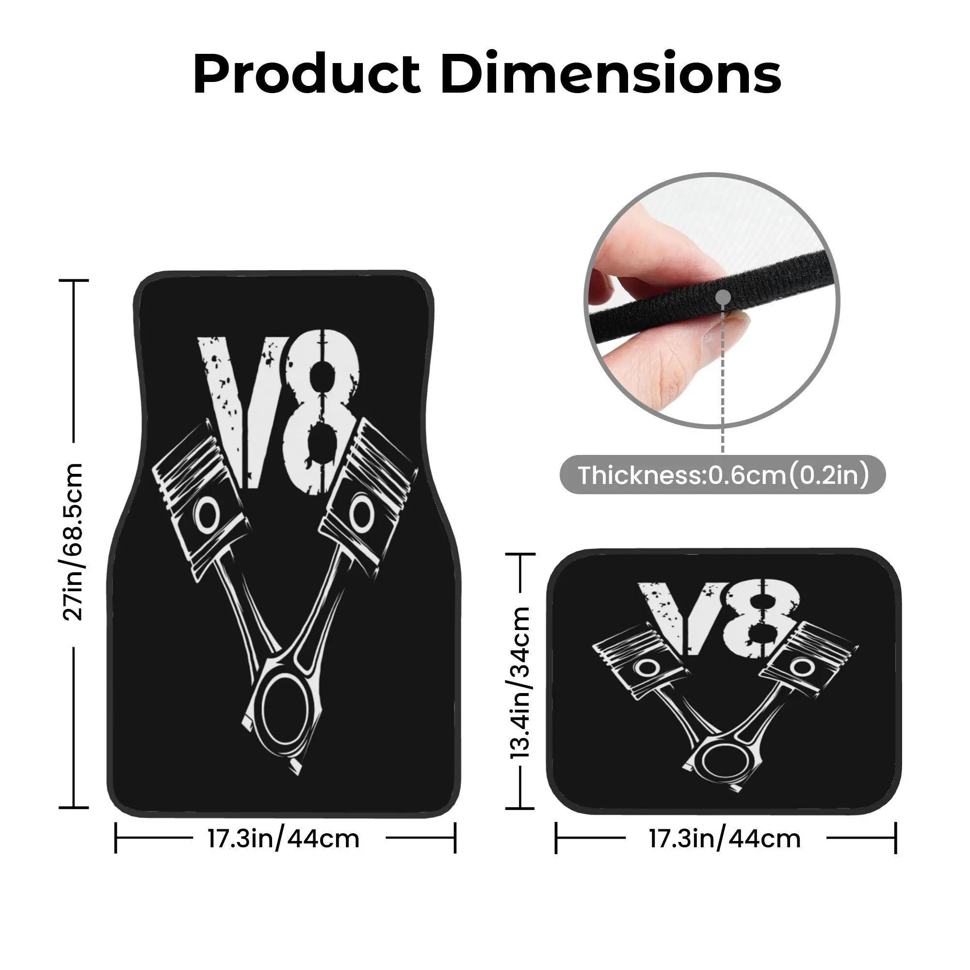 Set Of 4 V8 Engine Piston Car Floor Mats Made From Durable Polyester Fiber, Suitable For Vehicles, Featuring A Fun Design With R