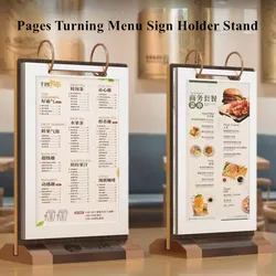 A5 148X210MM Page Turning Wood Sign Holder Display Stand Menu Paper Label Holder Advertising Sign Poster Display Frame
