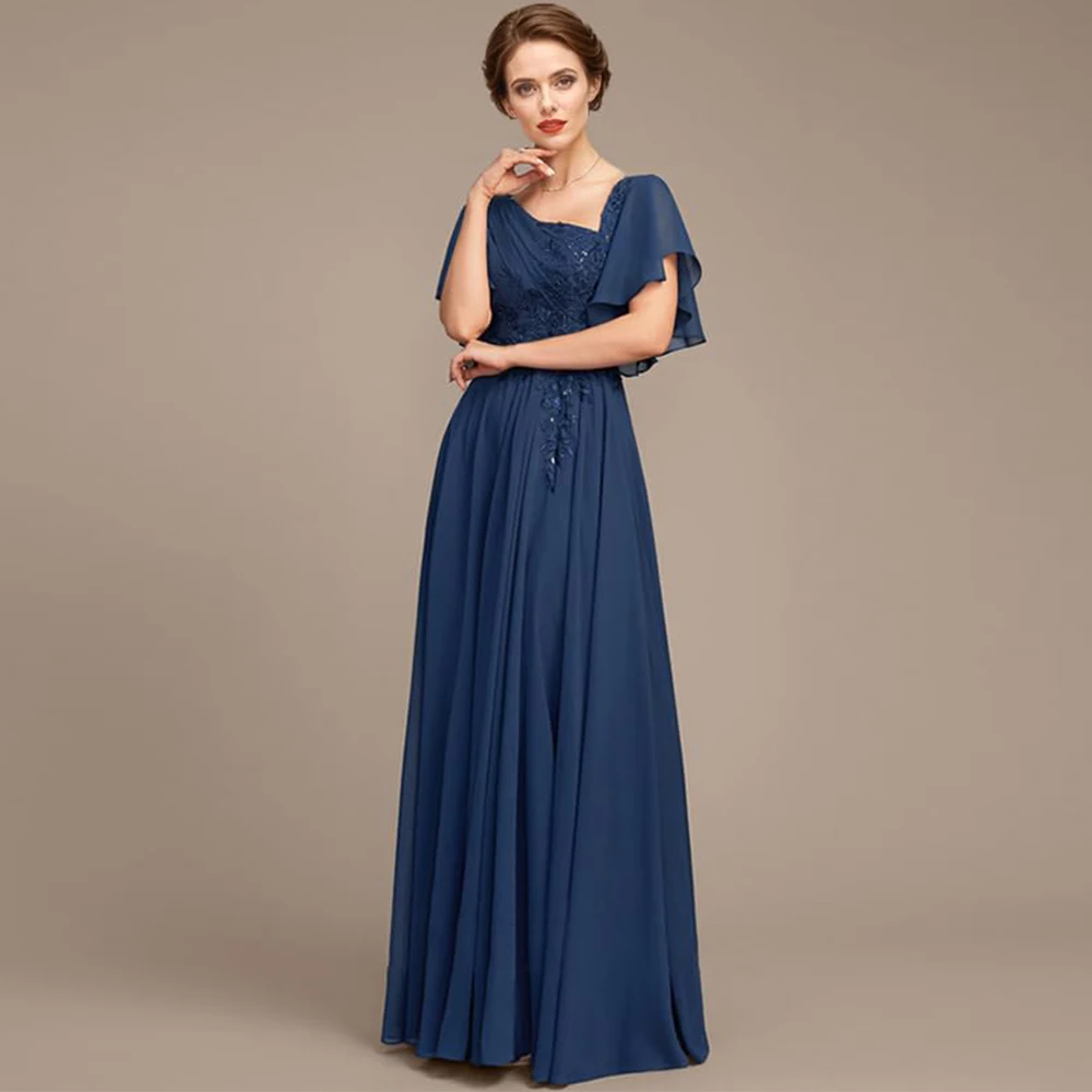 فساتين أم العروس بأكمام مكشكشة رائعة مخصصة للنساء مزينة بالدانتيل والشيفون غير المتكافئة فستان أم العريس