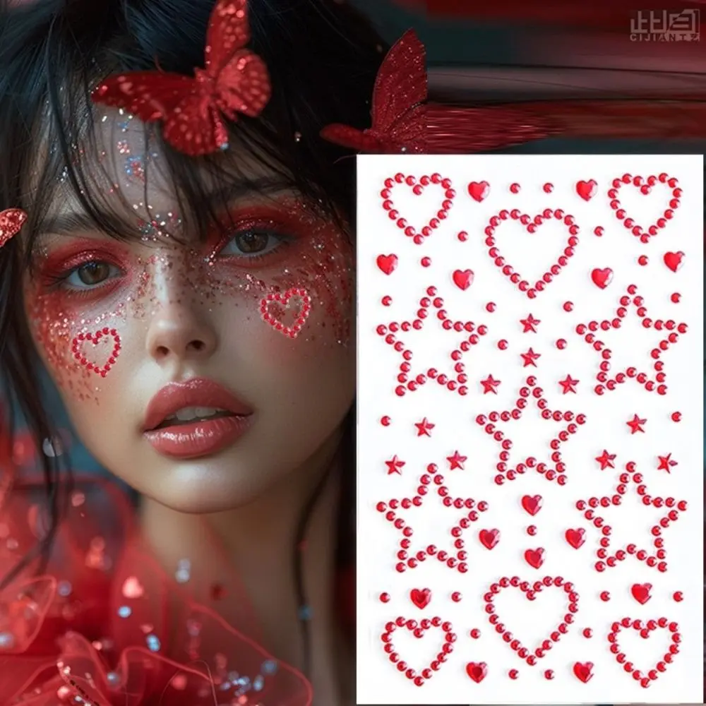 Rhinestone 3D Crystal Face Sticker Makeup Sticker Bowknot Photocard Sticker Y2K Sparkling Face Tattoo Sticker Concert Club