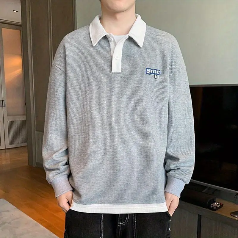 Men's Casual Loose Polo Sweatshirt 2026 Spring Autumn Trendy Simple Collar Top