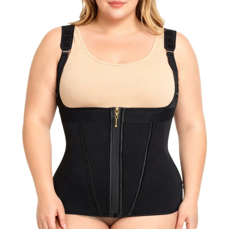 

Women Zipper Shapewear Waist Trainer Cinchers Vest 17 Steel Bone Tummy Control with 3-Row Hook Adjustable Strap Slimming Corset