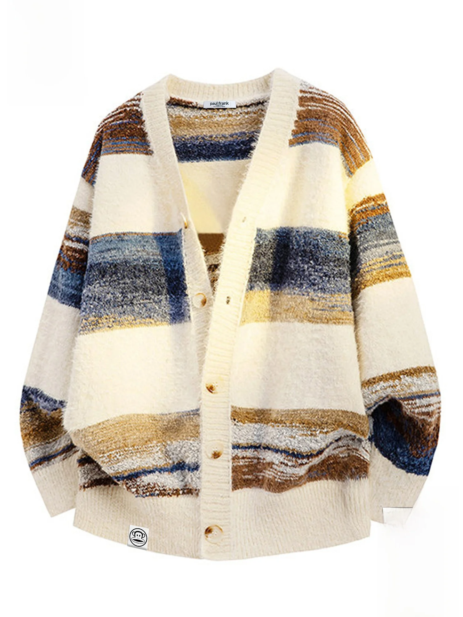 

Мужской зимний теплый повседневный свитер с V-образным вырезом в стиле ретро, в полоску, свободного кроя, из смесового трикотажа с полиэстером