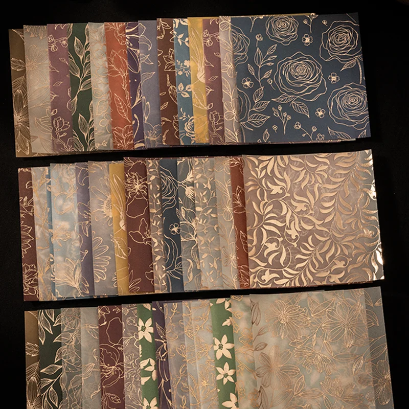 Mr.Paper Hot Stamping Craft Material Paper Lily Cherry Blossom Flower Theme Sulfuric Acid Paper Material Home Decoration Gifts