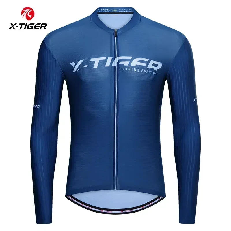 X-TIGER Herren-Radtrikot, langärmelig, durchgehender Reißverschluss, atmungsaktiv, schnelltrocknend, MTB-Rennrad-Oberteil mit Taschen, weich, leicht, elastisch – Detail 1