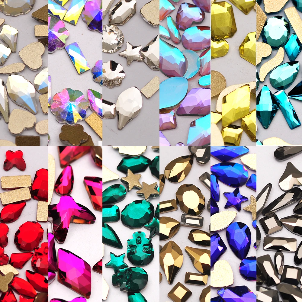

100pcs Multicolor Mixed Shape Flatback Rhinestone Irregular Glass Material Diamond Nail Art For Decorations 3D DIY Jewelry Beads