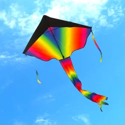 Easy to Fly Colorful Rainbow Kite Outdoor Fun Sports Beach Triangle Kite Beginners Kids Children Adults Outdoor Toys Kite Gifts