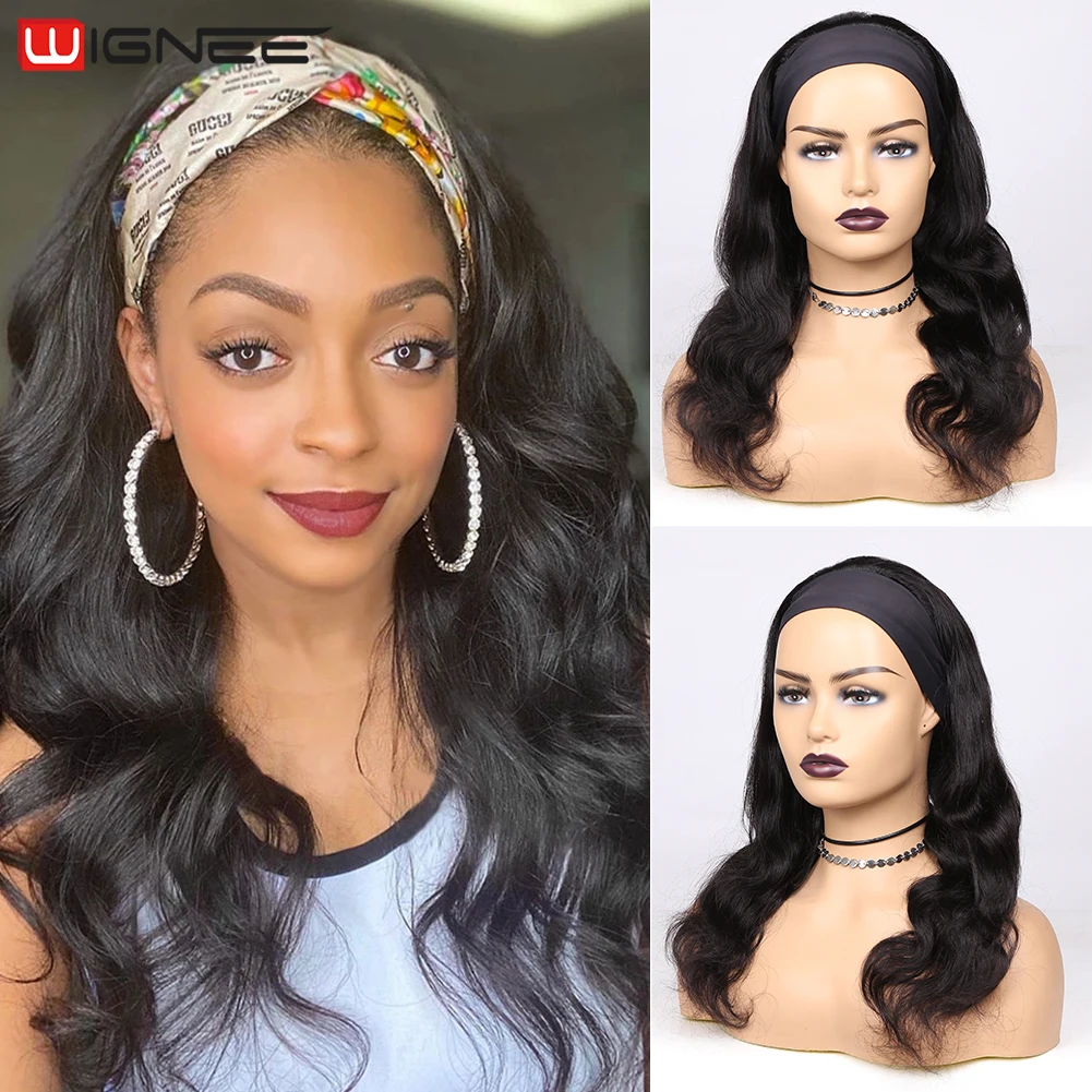 

Headband Wig Human Hair Scarf Wig 150% Density Remy Brazilian Body Wave Wig Natural Long Wavy Glueless Human Hair Wigs For Women