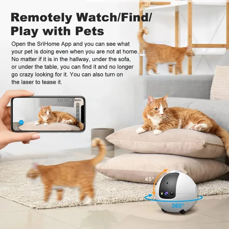 Pet Surveillance Camera 4MP 360° Robot Camera Bidirectional Dialogue Motion Detection Baby Pet Camera for Dog Cat Baby Elderly