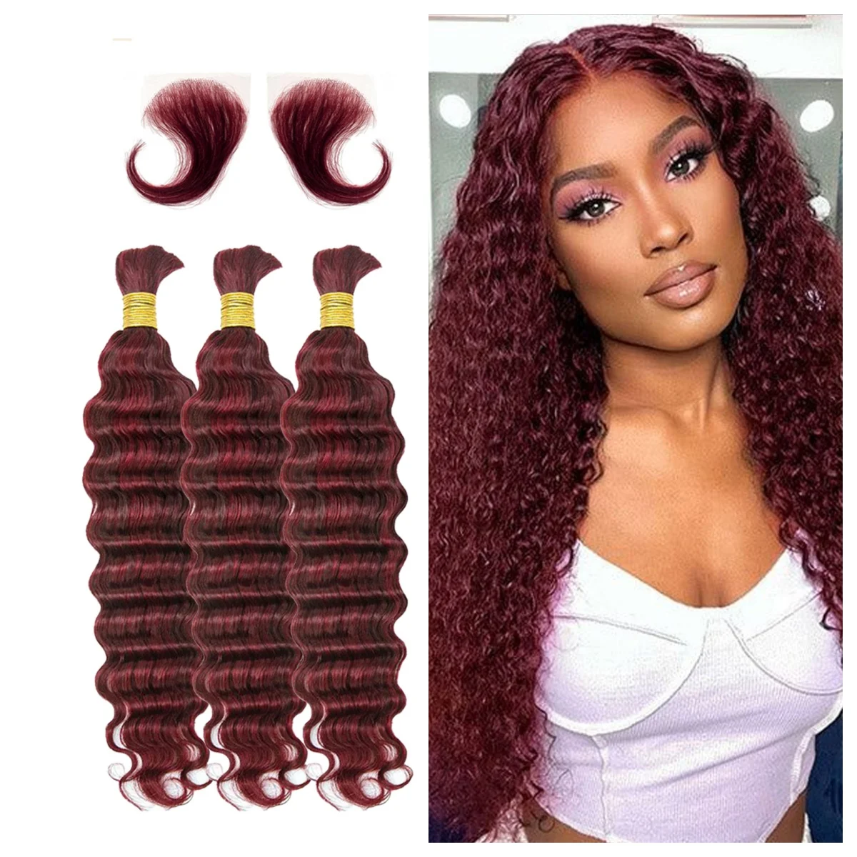 Bundles de cheveux humains Deep Wave, cheveux vierges brésiliens non transformés, document naturel, bordeaux 99J