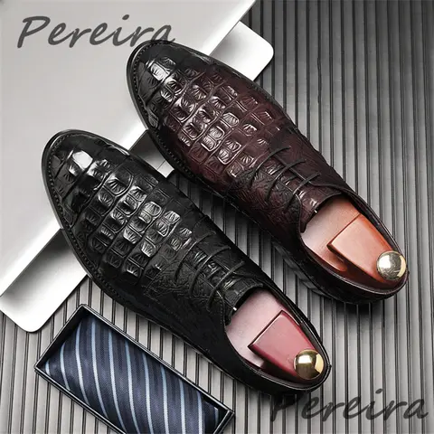 남성용 진짜 가죽 악어 옥스포드 클래식 비즈니스 원피스 신발, 포인티드 토, 얕은 레이스업 파티 웨딩 포멀 로퍼