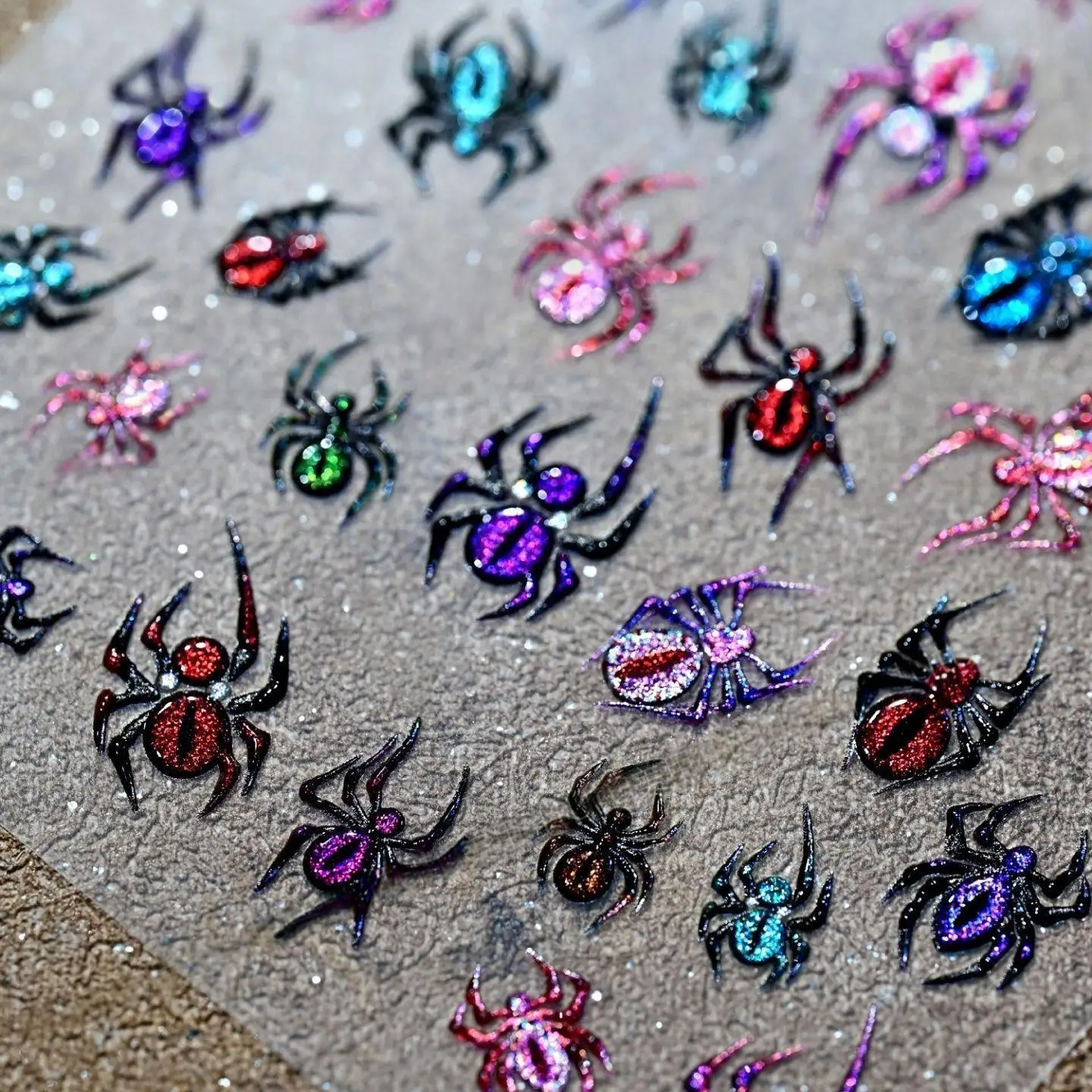1Pcs 5D Embossed Cat's Eye Spider Nail Stickers Sparkling Holographic Spiders Nails Decals Halloween DIY Manicure Accessories NK