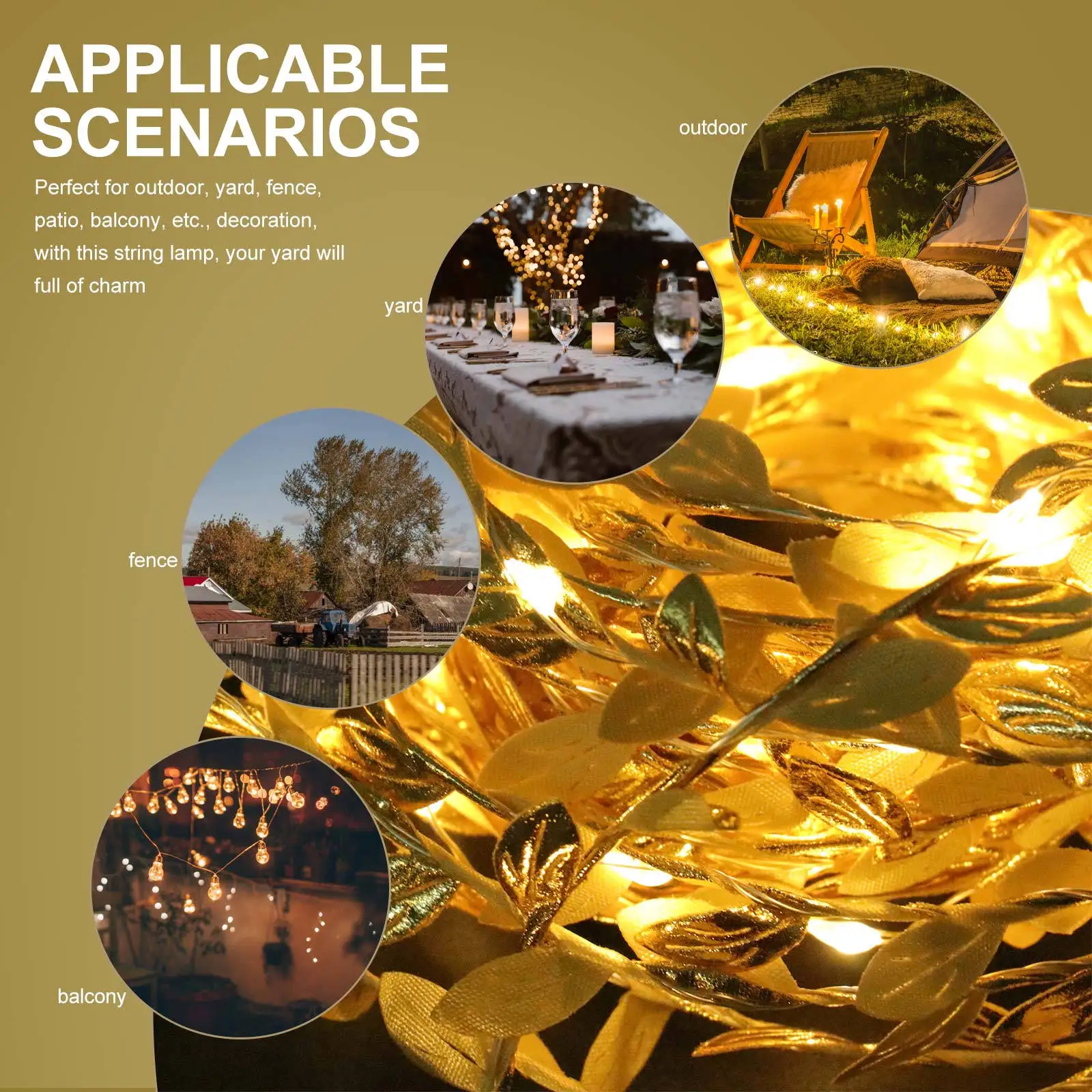 1 pz decorazione natalizia LED foglia rattan luce da giardino alimentata luce a corda dorata per festival recinzione patio cortile esterno