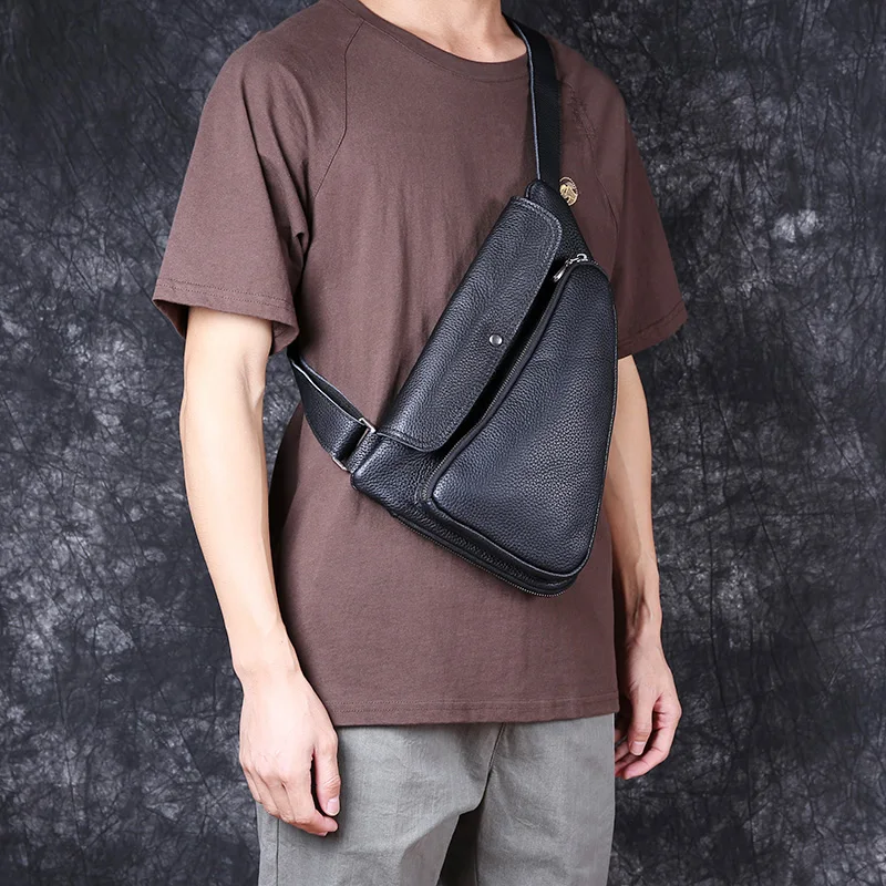 Men's Leather Chest Bao Top Layer Cowhide Crossbody Bag Casual Simple Shoulder Bag Trend Outdoor Personality Niche Men's Bag