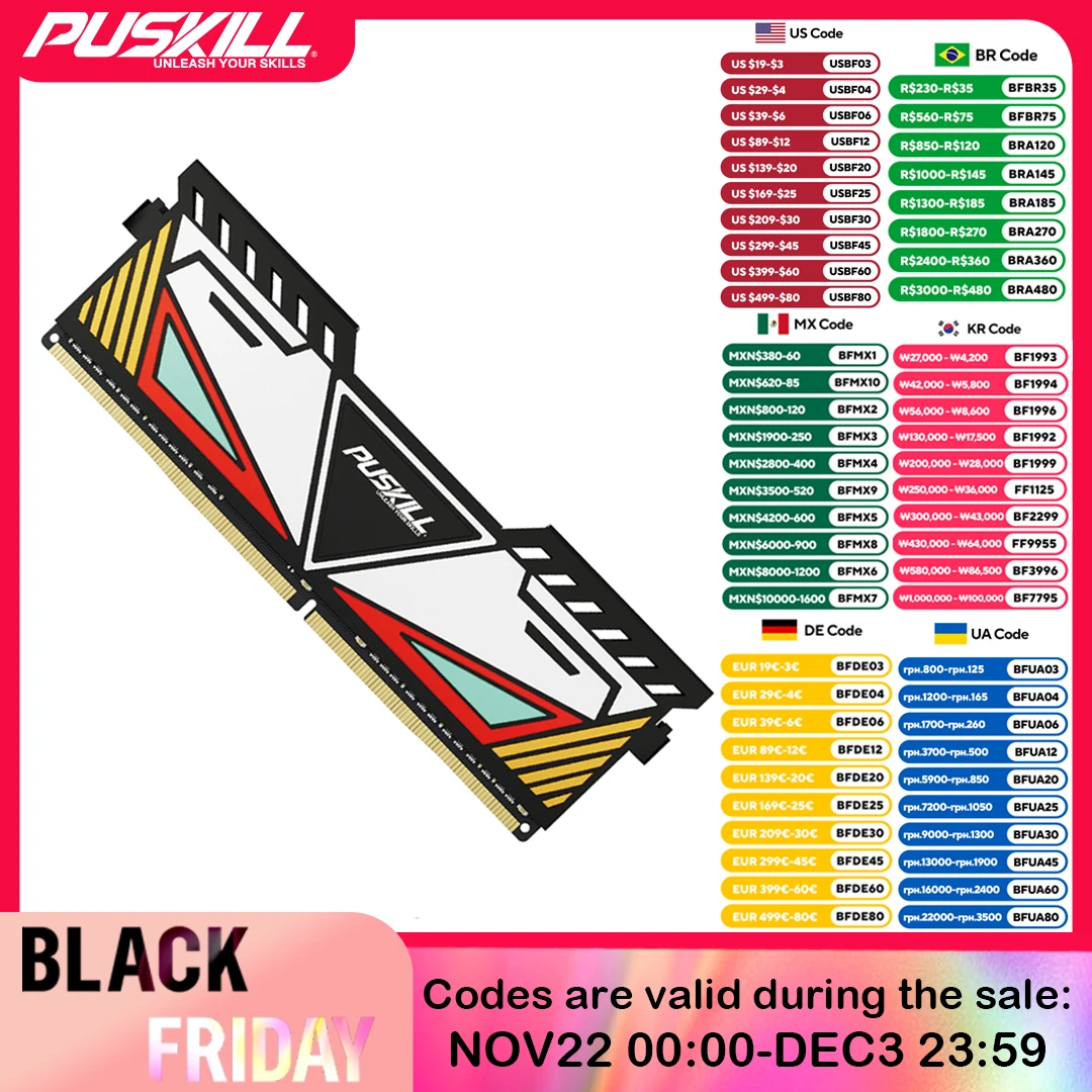 PUSKILL DDR4 DDR3 Memoria Ram 32GB 16GB 8GB 1.2V 3200MHz 2666MHz 1600MHz 1.5V Desktop Cooling Vest Memory