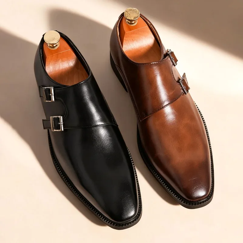 New Men's Shoes Classic Retro Dress Leather Shoes Fashion Pointed Toe Buckle Business Shoes for Men Office Wedding Oxfords Shoe