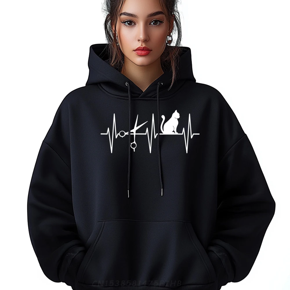 Hairdresser Funny Cat Lover Heartbeat Hair Stylist Anime Pullover Hoodies Sale Luxury Man Sweatshirts