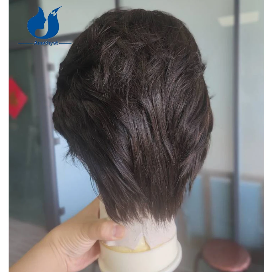 جمشت الطبقات الجانب جزء شعر مستعار 13X6 جزء عميق قصير قطع بوب شعر مستعار شعر الإنسان شعر ريمي قبل تصميم الدانتيل شعر مستعار أمامي للرجال