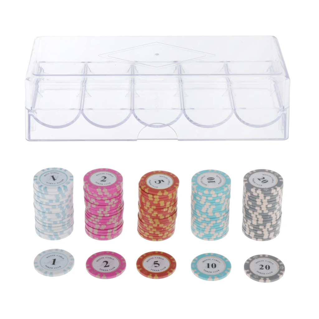 Clay 100pcs Poker Game Chips Durable Casino Value Set Professional Poker Chips with Box for Poker Nights and Family Games