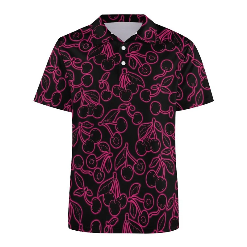 Strawberry Polo Shirt For Men Summer Casual 3d Printed Fruit Short Sleeves Button T-shirt Oversized Street Trend Tee Shirts