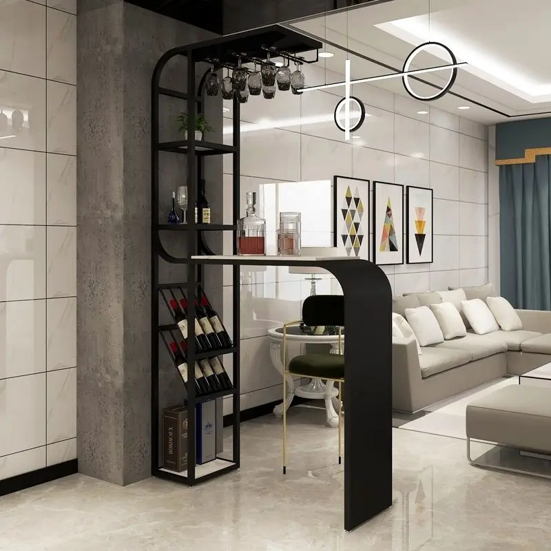 

Light luxury partition bar entrance household kitchen living room wine cabinet against the wall table and chairs high foot long