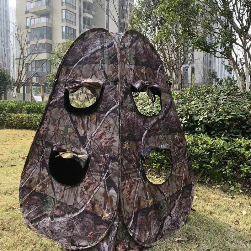 Single Person Pop Up Outdoor Photography Tent 3Sides 6Windows 360 Degree Watching Bird Portable Privacy Camouflage Black Caoted