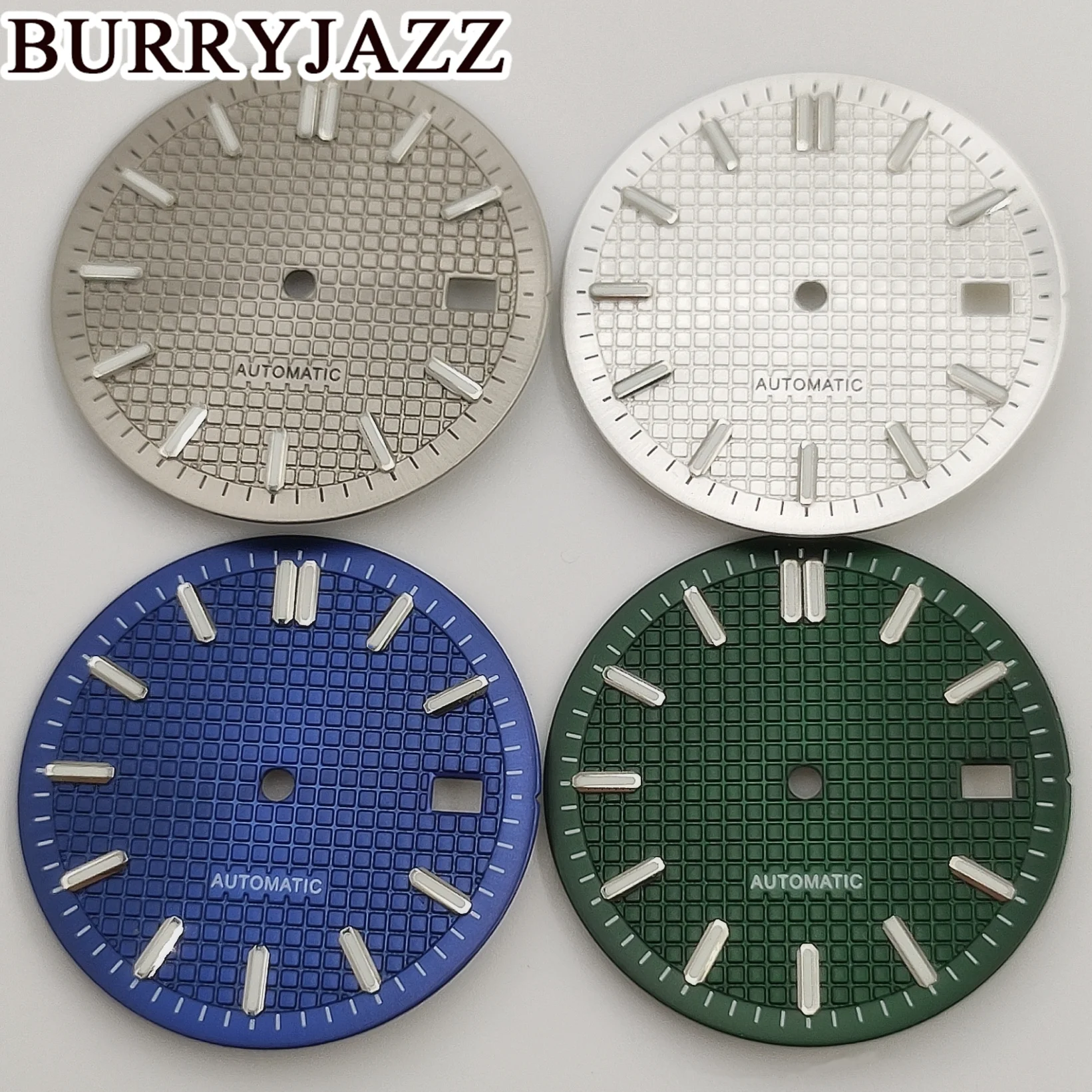 BURRYJAZZ 31mm No Logo NH35 Watch DialsSilver Green Blue Gray Dial Green Luminous