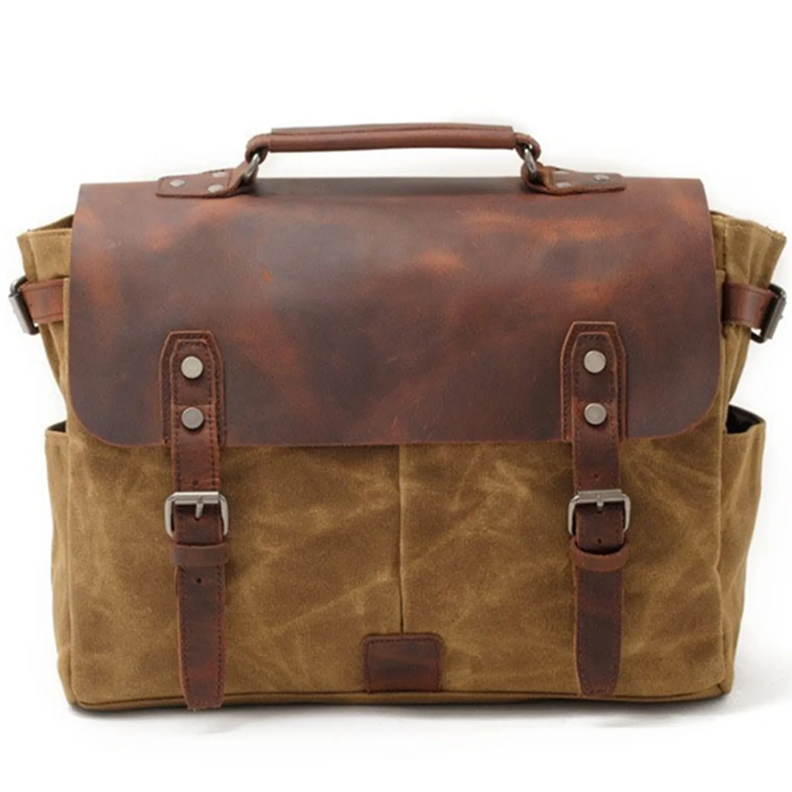 Outdoor Shoulder Messenger Bag Business Computer Large Capacity Travel Waterproof Canvas Splicing Genuine Leather School Handbag