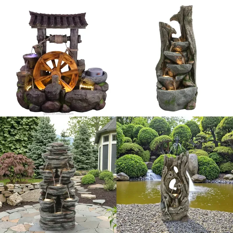 for Large Fountain Garden Decoration Outdoor Water Feature Yard Landscape Ornament Resin Statue Patio Backyard Art Piece