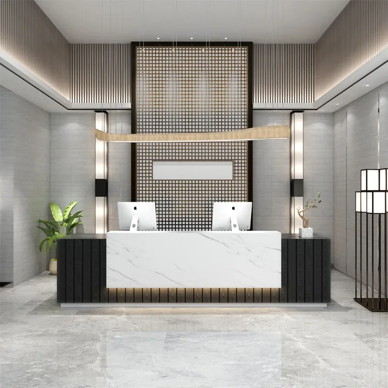 

white shop counterstands cash register counter salon reception desk Nordic luxury furniture for aesthetic design computer desks