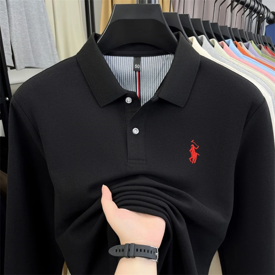 100% pure cotton high-end brand men's long sleeve polo shirt autumn winter fashionable luxury embroidery golf top casual T-shirt