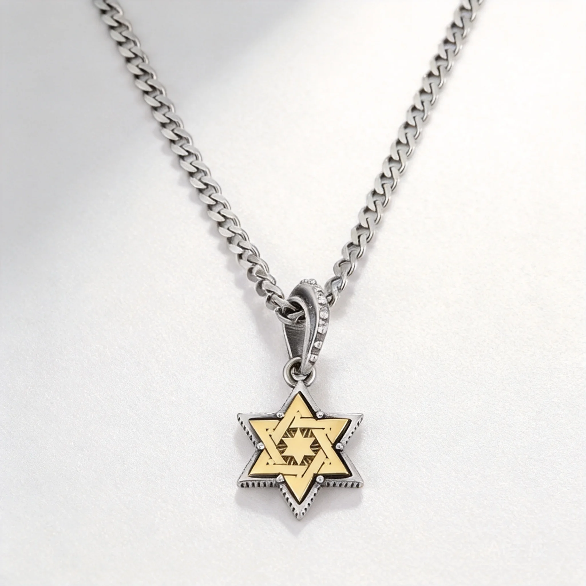 Chinese Style Lucky Hexagram Star Pendant Necklace Vintage Unisex Couple Silver Plated Necklace With Keel Chain Good Fortune Ble