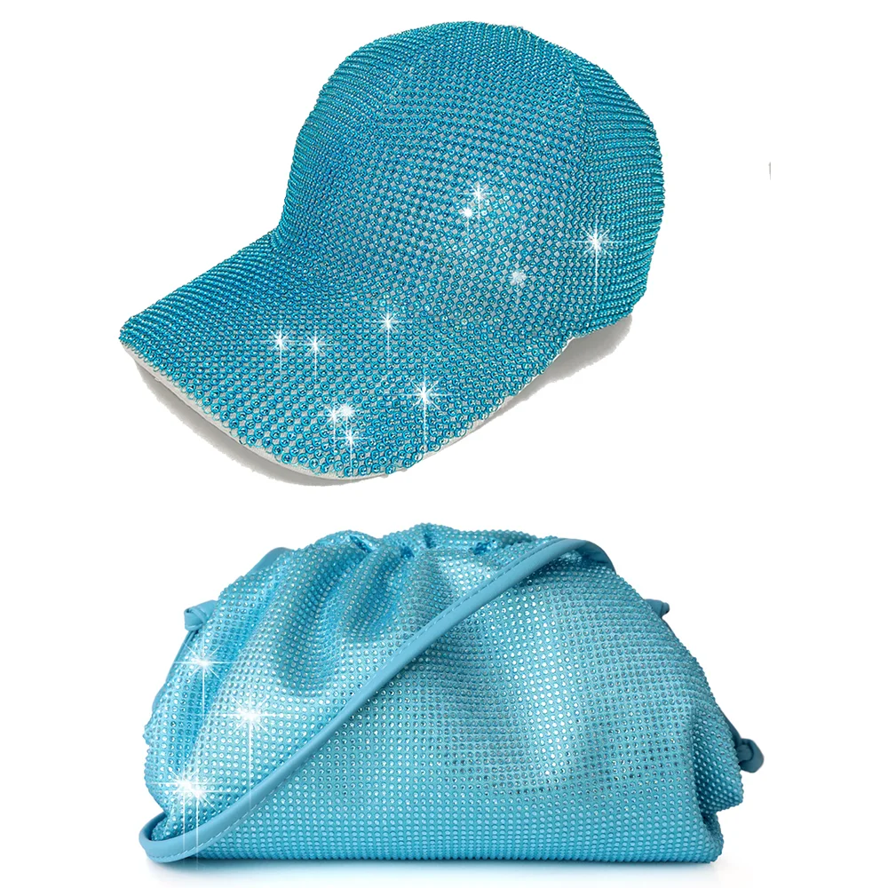 Super Flash Full Diamond Baseball Hat and Rhinestone Bag Set Summer Empty Top Hat Breathable Sunshade Beach Sun Hat Wholesale