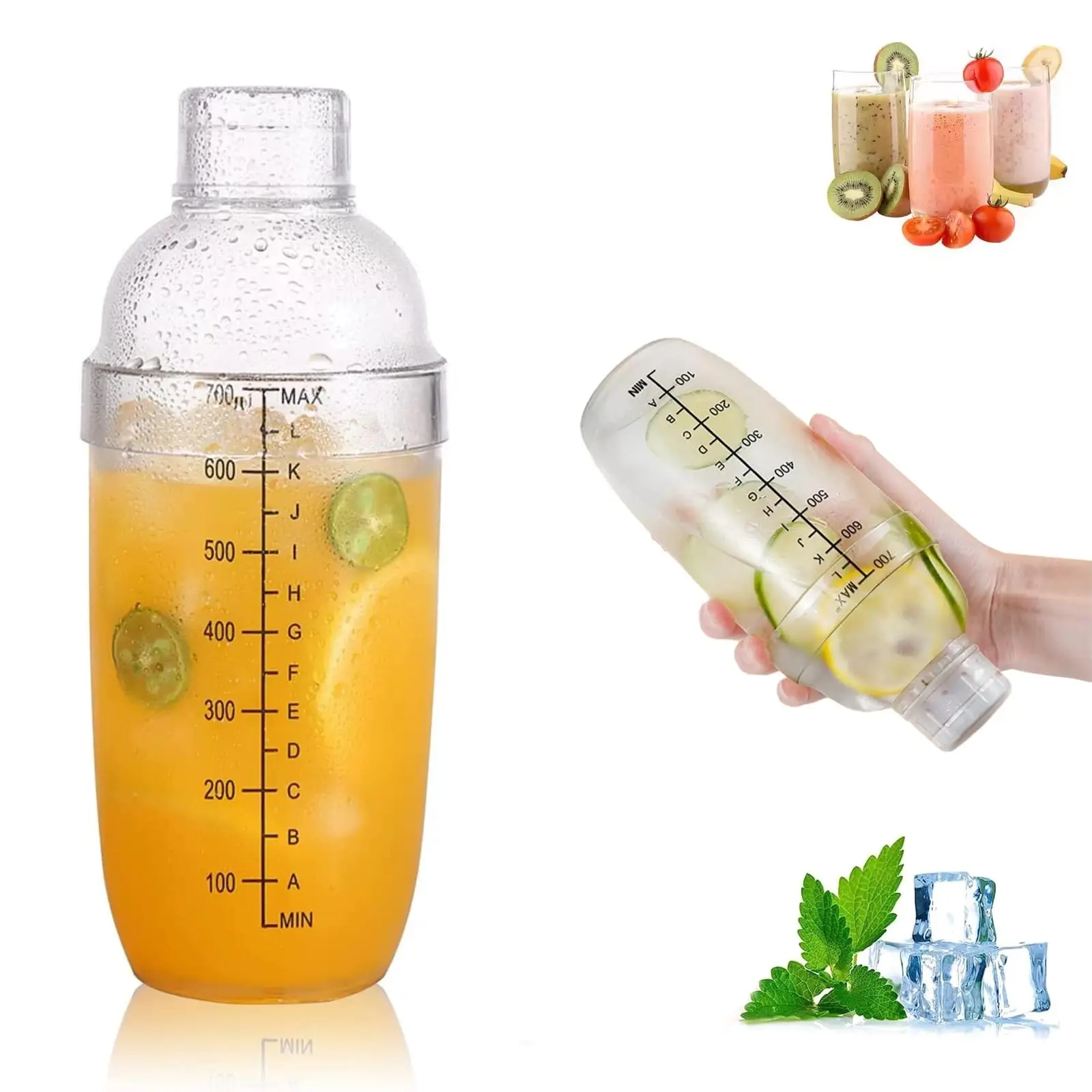 3 Sizes Cocktail Shaker Hand Drink Mixer Clear Boba Tea Shaker Cup with Scales and Strainer for Milk Wine Coffee Mixing Bar Tool
