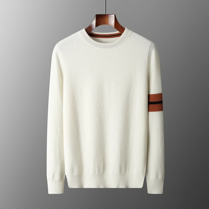 

Autumn Winter Men's O-Neck Pullover Sweater 100% Cashmere Simple Basic Knitwear Cashmere Solid Color Clothing Casual Warm Tops
