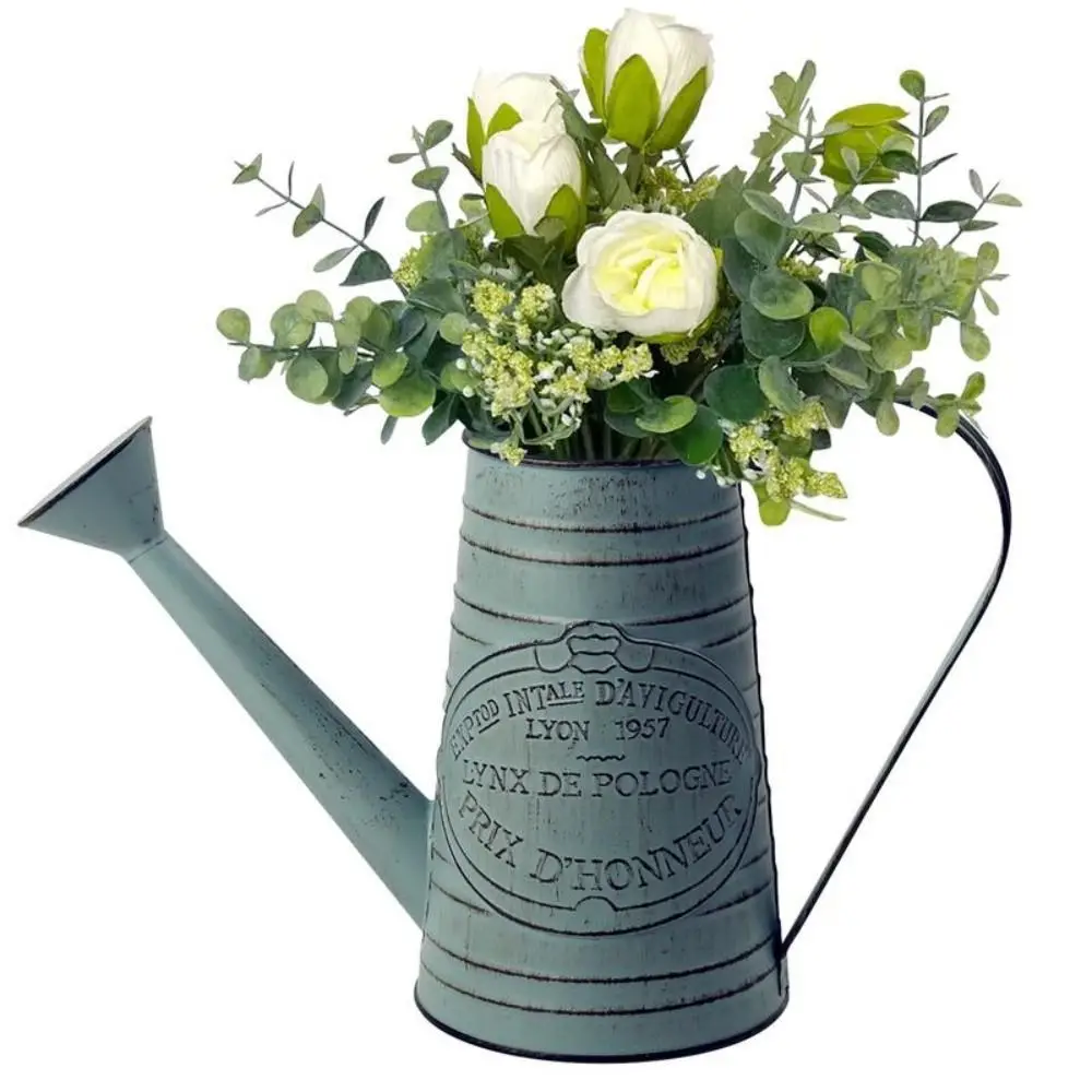 Anti-rust Iron Sheet Flower Vase Milk White Iron Art Farmhouse Bucket Country Style Galvanized Sheet Retro Coffee Pot Bookshelf