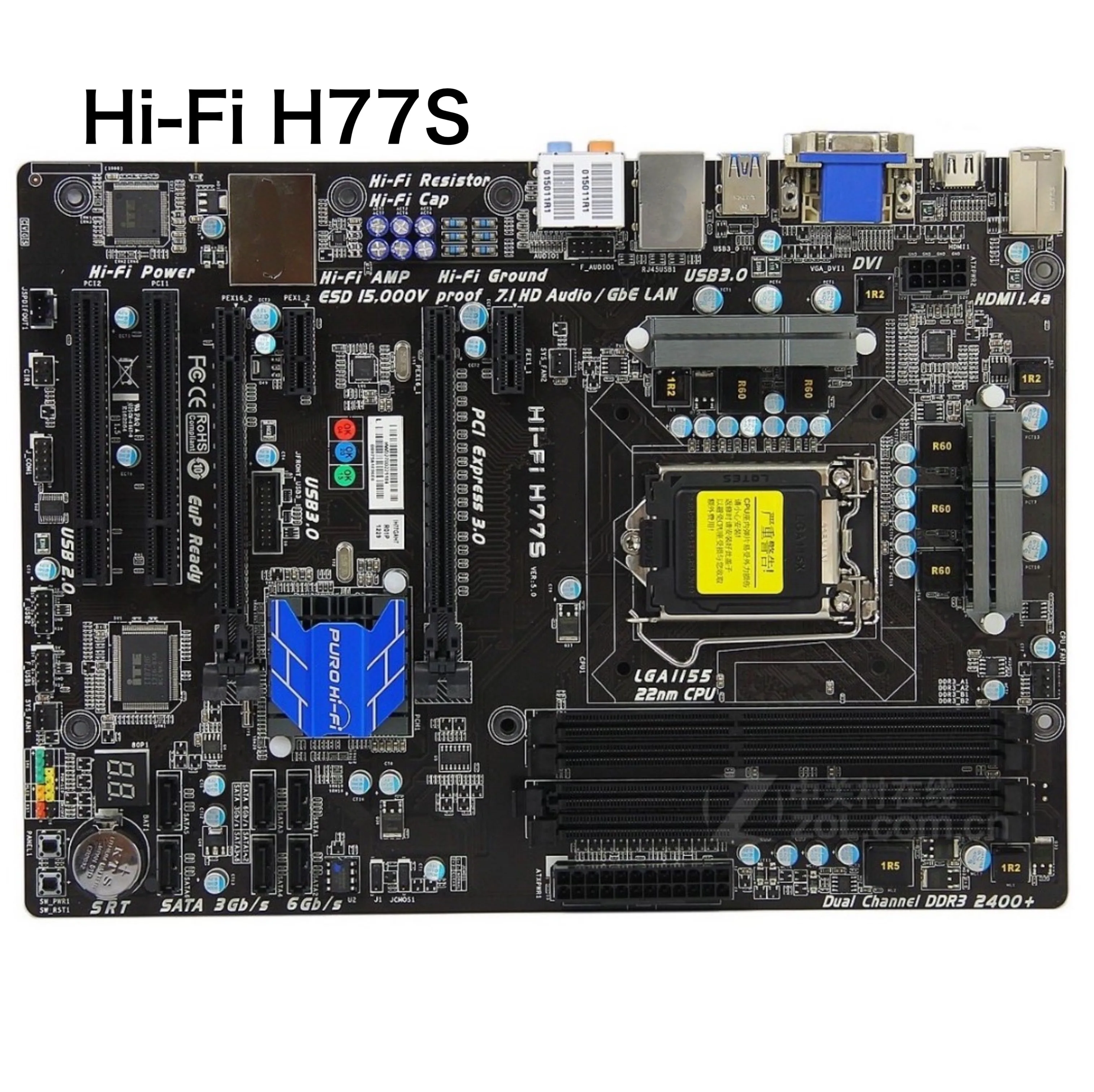 

For BIOSTAR Hi-Fi H77S Motherboard LGA 1155 DDR3 ATX H77 Mainboard 100% Tested OK Fully Work Free Shipping