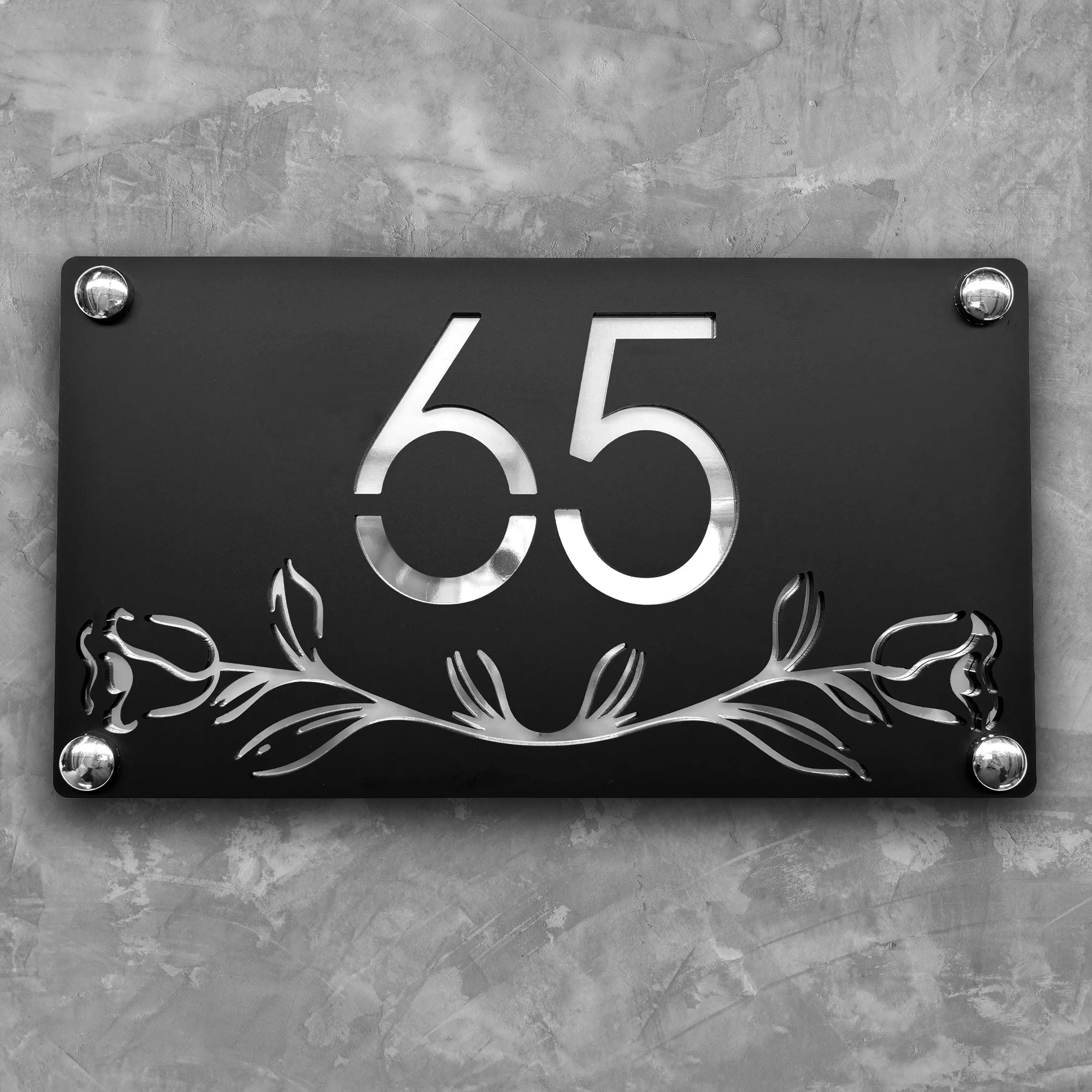 Rose House number Wall Plaque House Number Garden sign Flower Door Number Plaque With silver Caps Personalised Custom Made