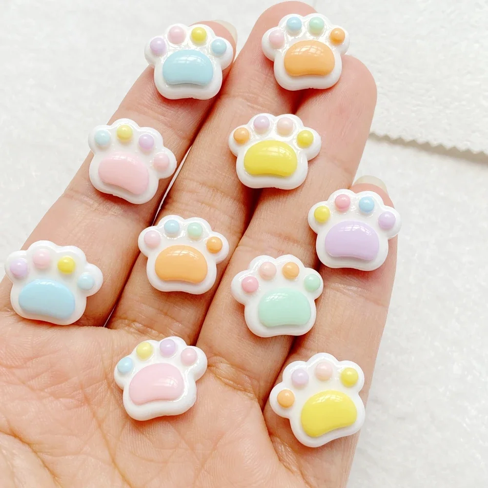 20pcs Cute Mini Rainbow Cartoon Bear Paw Nail Charms Resin Nail Art Decorations for DIY Fashionable Crafts