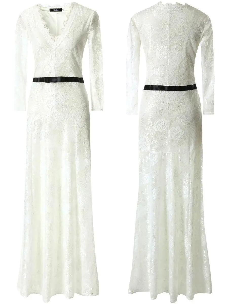 セクシーなレース長袖女神カクテルドレスブライダルマーメイドテールマキシドレスガウンイブニングドレスセレブドレスブライドメイドドレス