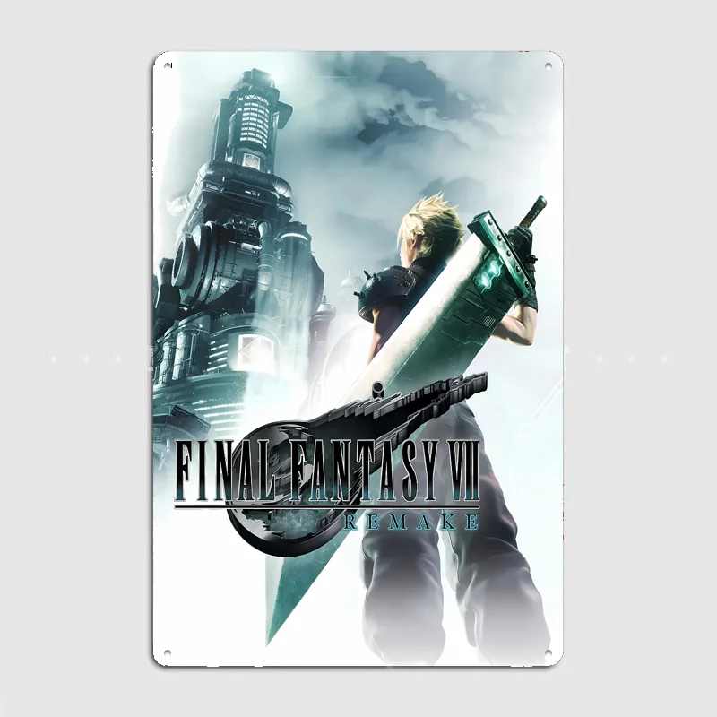 Final Fantasy VII Remake Cover Art Retro Poster Metal Posters Sign Indoor Outdoor Room Decoration Home Bar Decor Wall Decor