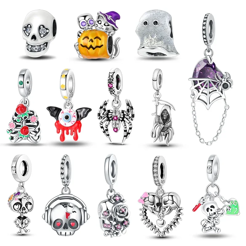 

Серебряные светящиеся Подвески S925 для Хэллоуина, имитация скелета зомби, оригинальный браслет, самодельные ювелирные изделия, подарки для женщин