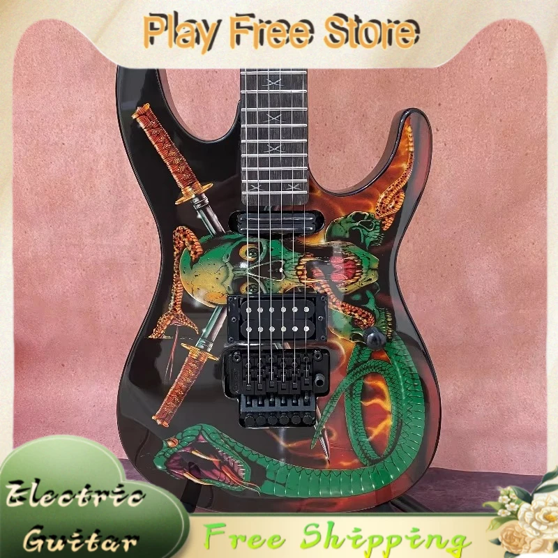 Viral Skull & Snake Graphic Electric Guitar 24 Fret HB Pickups M Series Metal Guita Ly Signature FR Tremolo Heavy Free Shipping