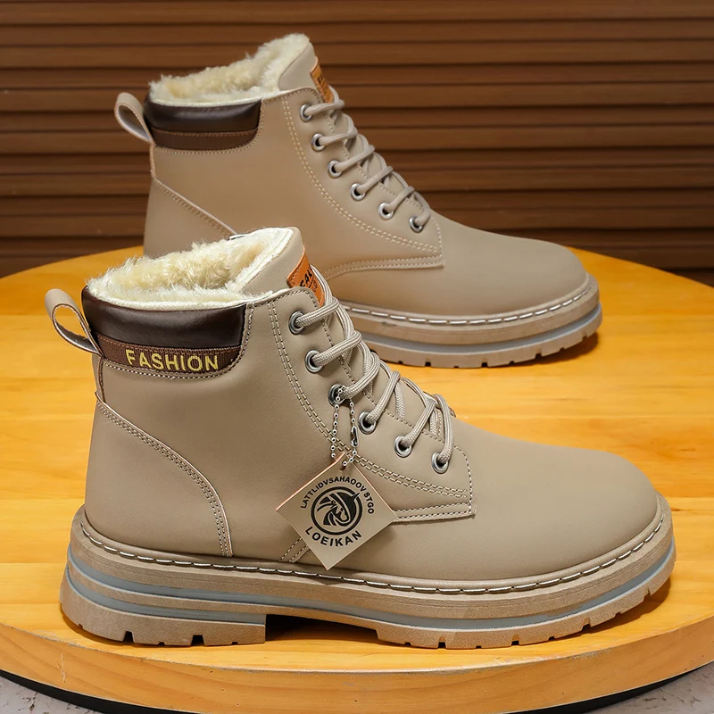 

Новая зимняя мужская модная и модная обувь с добавлением флиса и утолщением, теплая хлопчатобумажная обувь и уличная обувь.