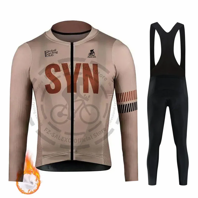 2025 SYN Winter Thermal Fleece Cycling Jersey Bib Pants Set Ropa Ciclismo Bicycle MTB Clothing Road Bike Suit Men Triathlon Set