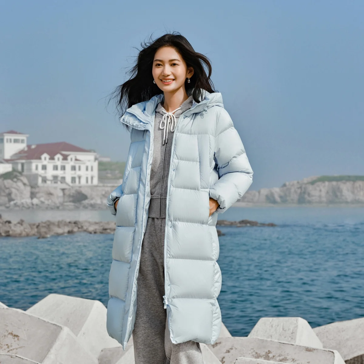 Semir Long Down Jacket Women Waterproof Hooded Coat 2023 Winter New Loose Girls' Jacket Multi-Color Thick Windbrake Down Coat